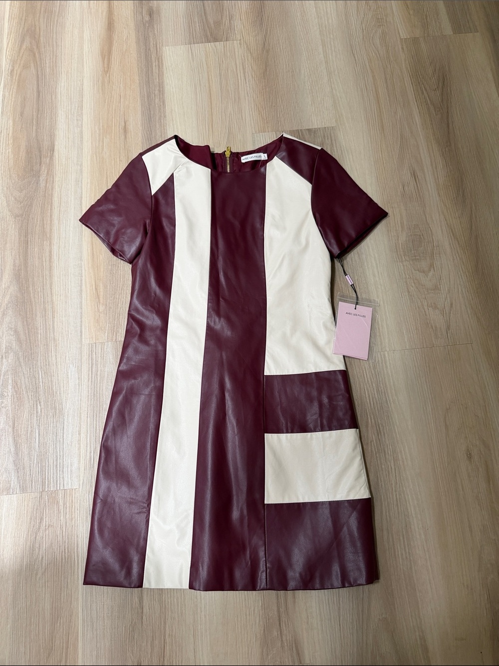 Avec Les Filles Burgundy and Cream Colorblock Mini Dress